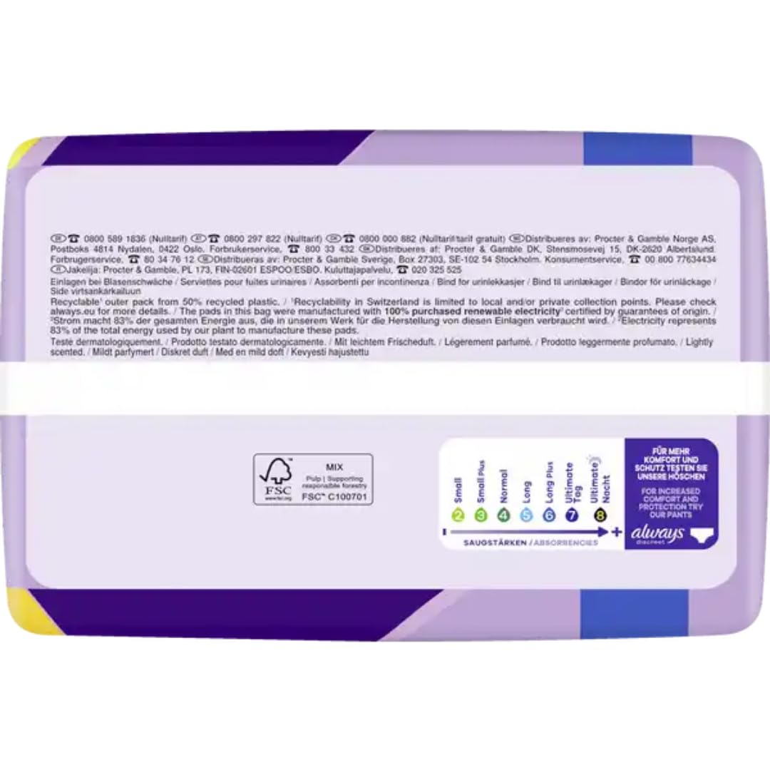 Discreet Inkontinenz Long Plus Big Pack Binden Pads Damenbinden 20 STÜCK x 5 Packungen