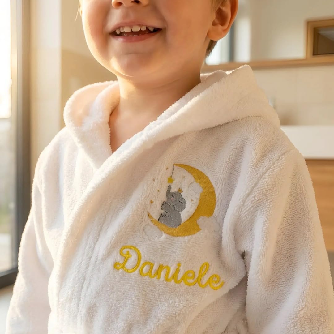 Bata Albornoz para Bebé Personalizada con el Nombre bordado, 100% Algodón muy Suave y Capucha, Mangas Largas (6-18 Meses). Regalo Inolvidable por un Nacimiento