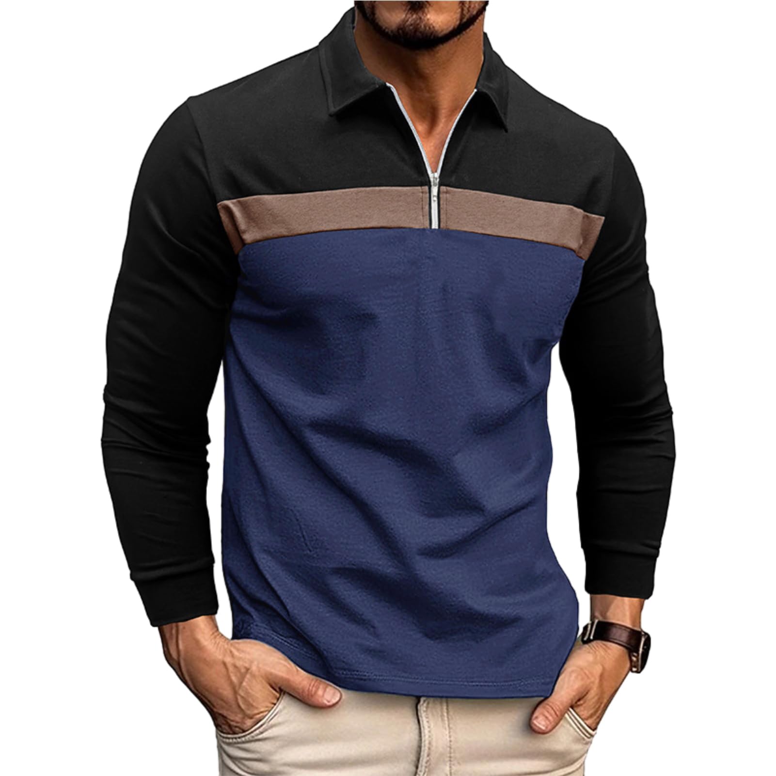 Sponsored Ad – Men's 1/4 Zip Polo Shirts Long Sleeve Casual Tops Golf T-Shirt Rugby Shirt Regular Fit S-3XL