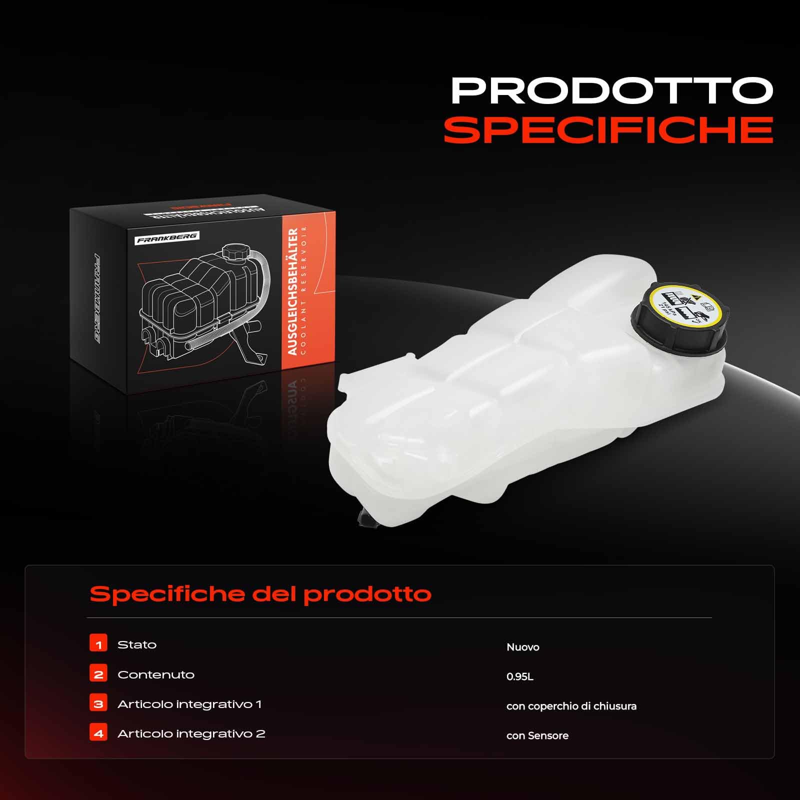 Frankberg Serbatoio di espansione del liquido di raffreddamento con tappo | e, Compatibile con: V40 Hatchback 525