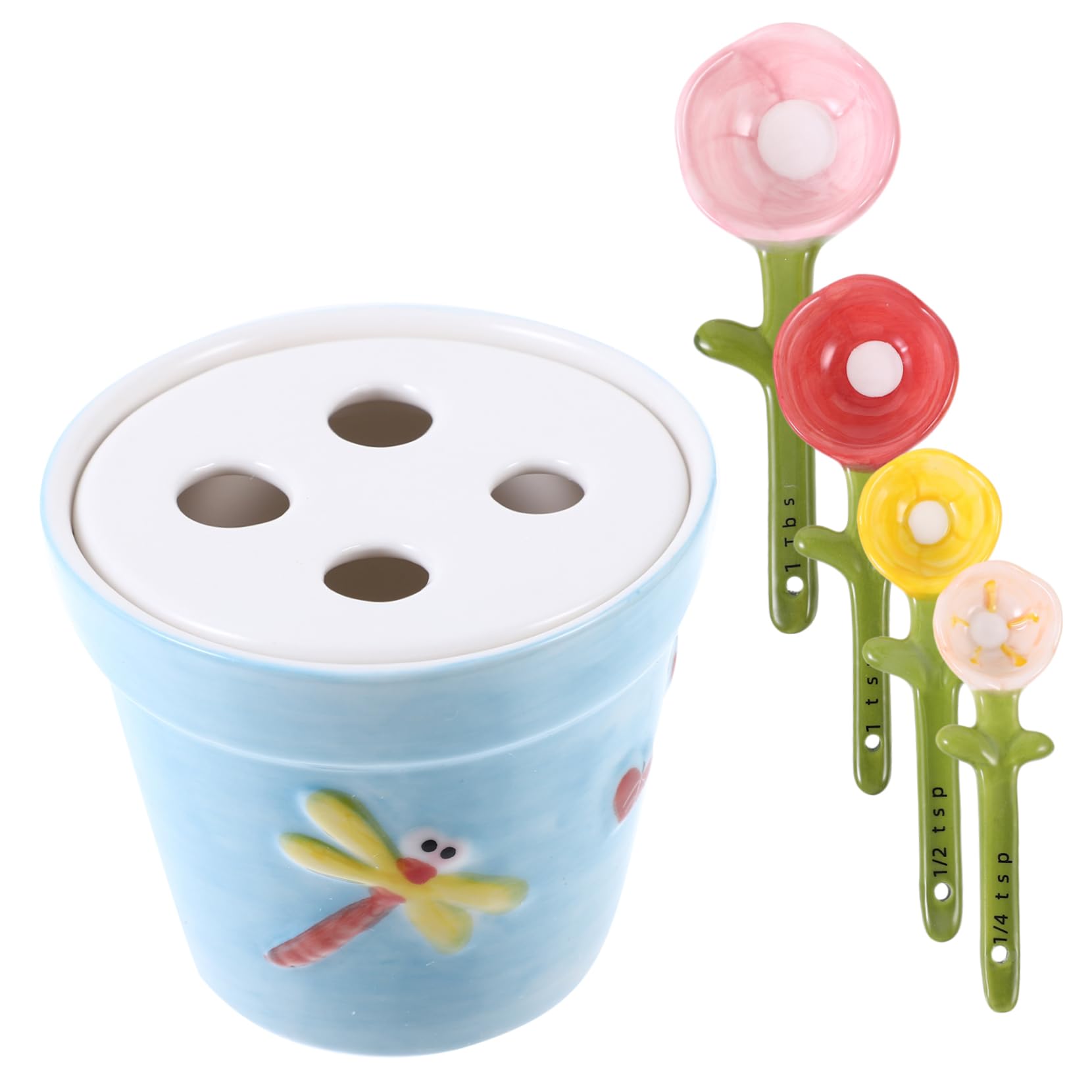 1juego Cuchara De Medición De Cerámica Diseño De Flor Utensilio De Cocina Para Ingredientes Incluye Base y Medidas Precisas Para Repostería y Cocción
