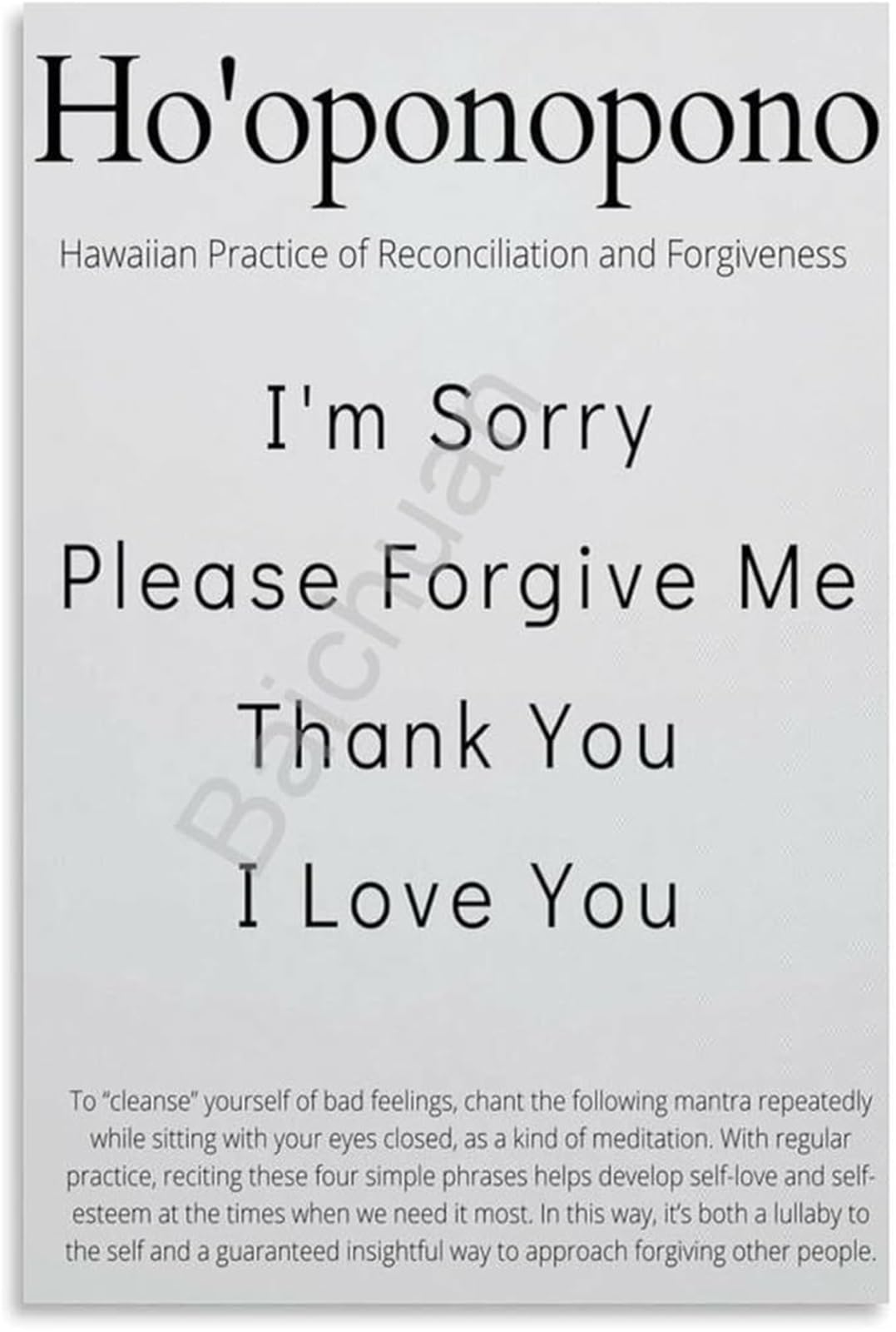 Hooponopono Prayer and Affirmation Poster for Uplifting Canvas Wall-Art Mindfulness Space(Framed,12x18inch(30x45cm))