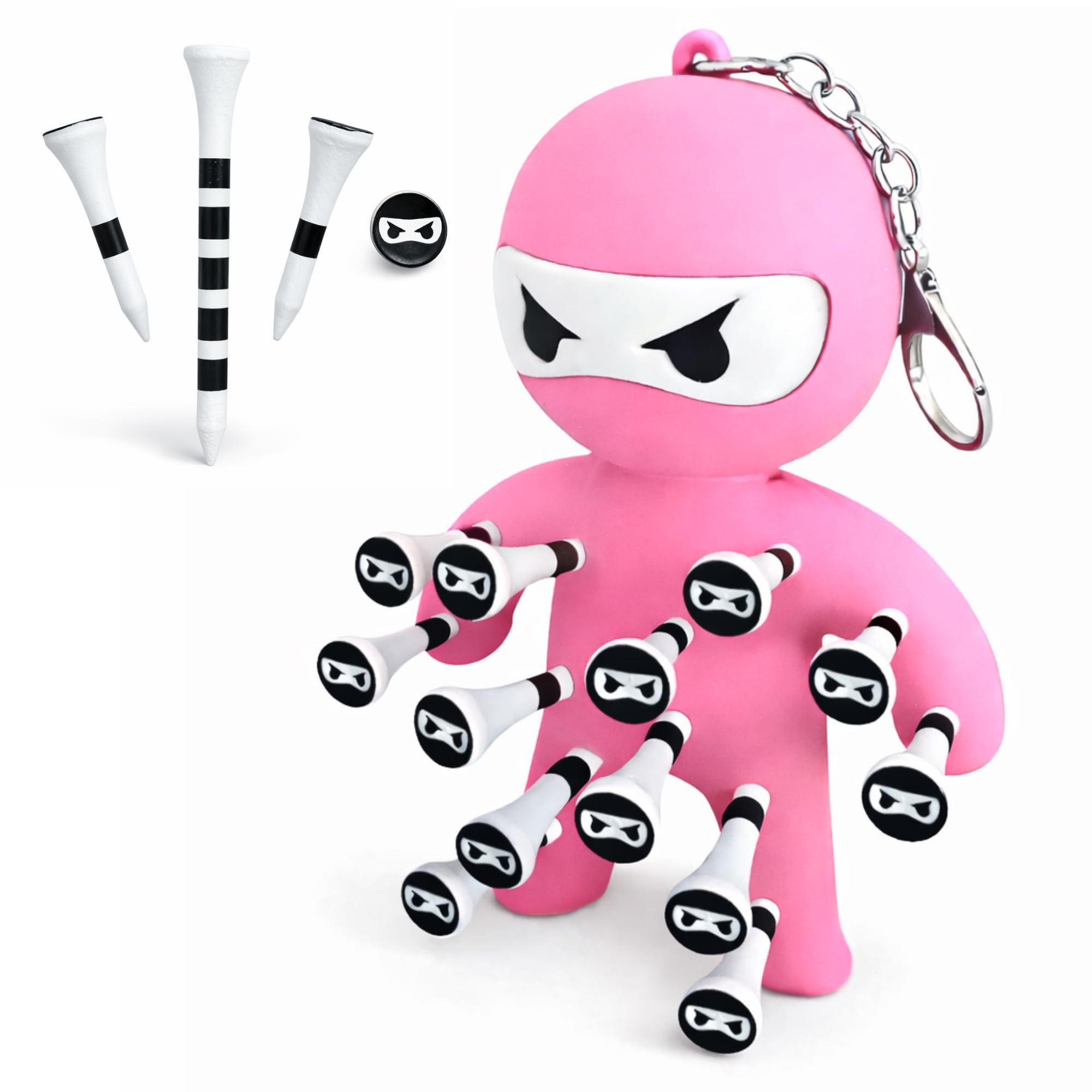 Golf Tee Holder – Ninja Design Holds 13 Tees | Newest Version - Great Gift For All Golfers (Pink (Including 14 Ninja Tees))