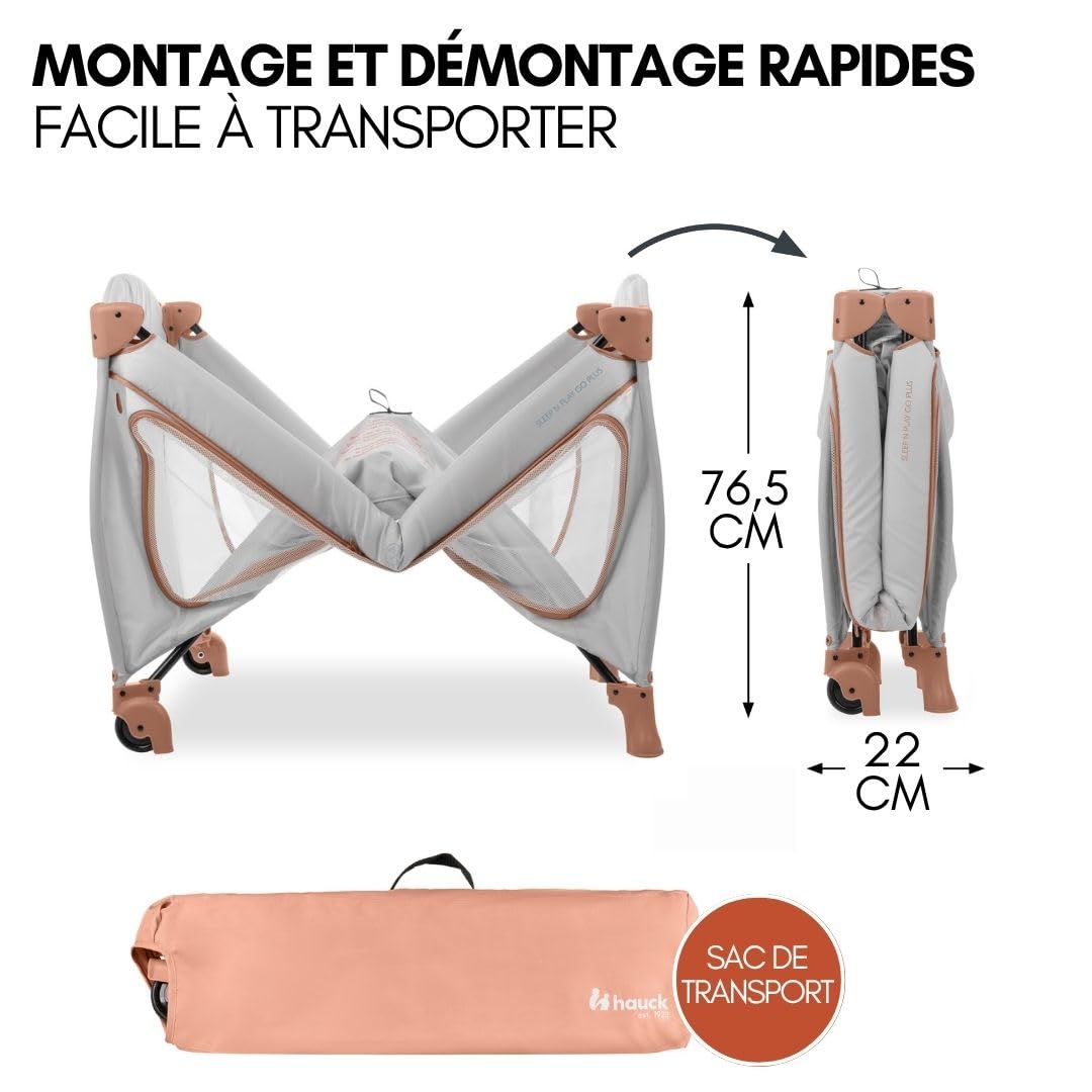 hauck Lot Lit Parapluie Bebe avec Matelas Sleep N Play Go Plus XXL - Inclus Moustiquaire, Alèse, Drap Housse, Sac de Transport, Pliable, Dusty Cork