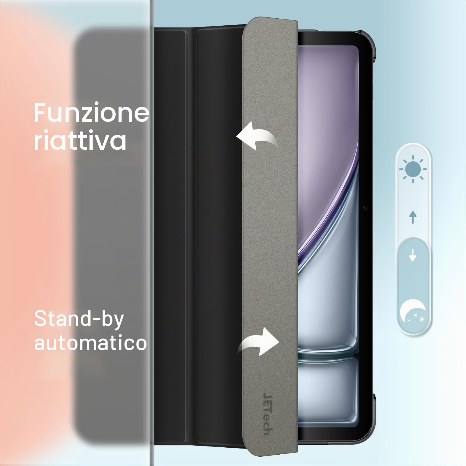 JETech Custodia SOLO iPad Air 11 Pollici M4/M3/M2 2026/2025/2024 Retro Rigido Auto Svegliati/Sonno (Nero)