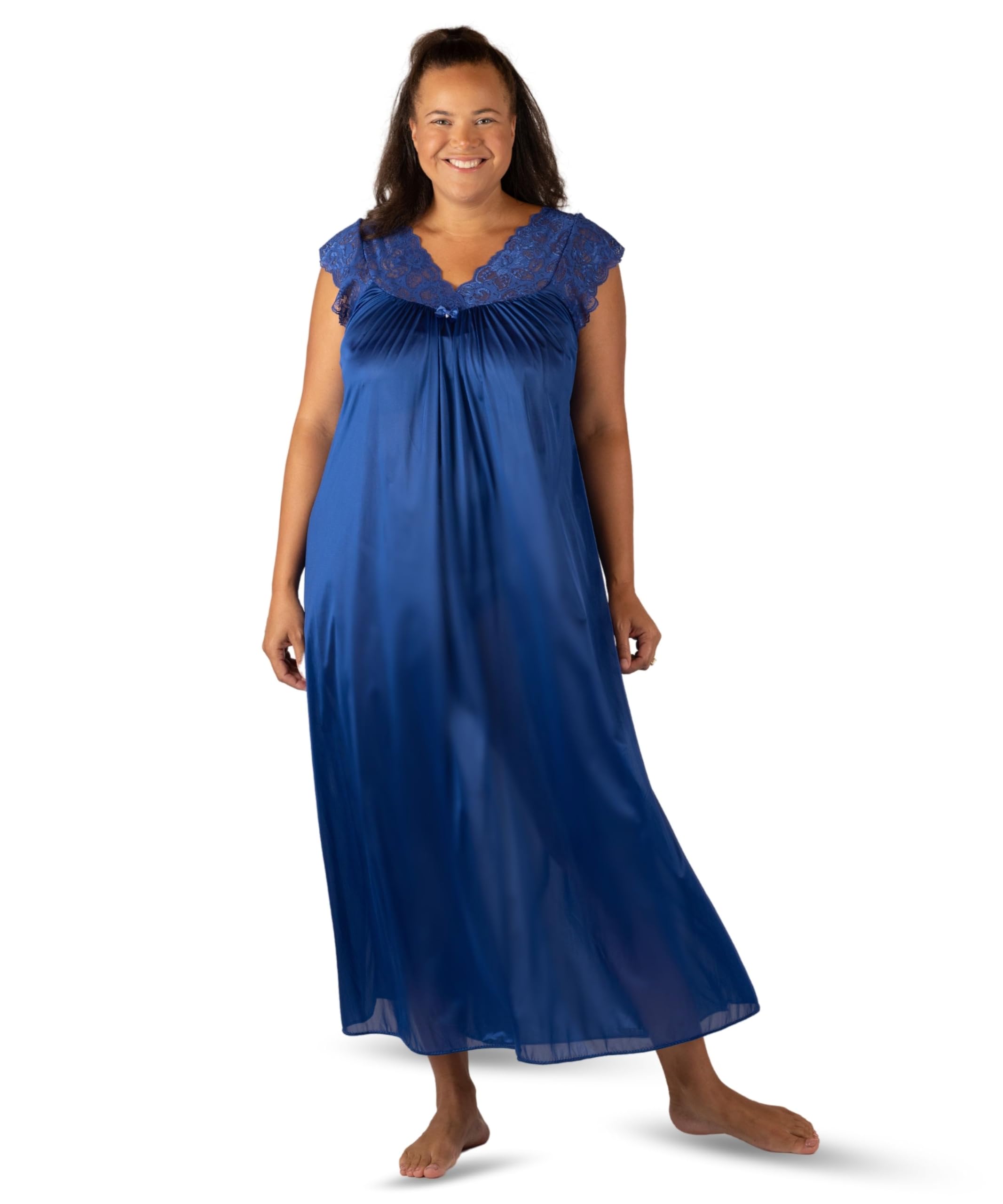 Women's Long Flowy Figure Flattering Nightgown– Silky Floral Stretch Lace Sleeveless Elegant Lingerie Sleepwear