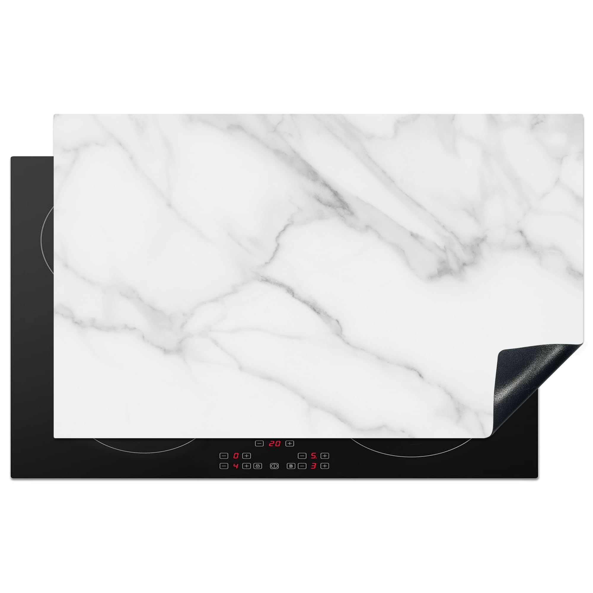 KitchenYeah© Induction Hob Protector Mat 20.5"x33.5" / 85x52 cm Stove Cap Top Cover Kitchen Cooker Covers for Electric Hobs Vinyl Marble - Textured - White - Grey - Stone - Marble Look — image 1