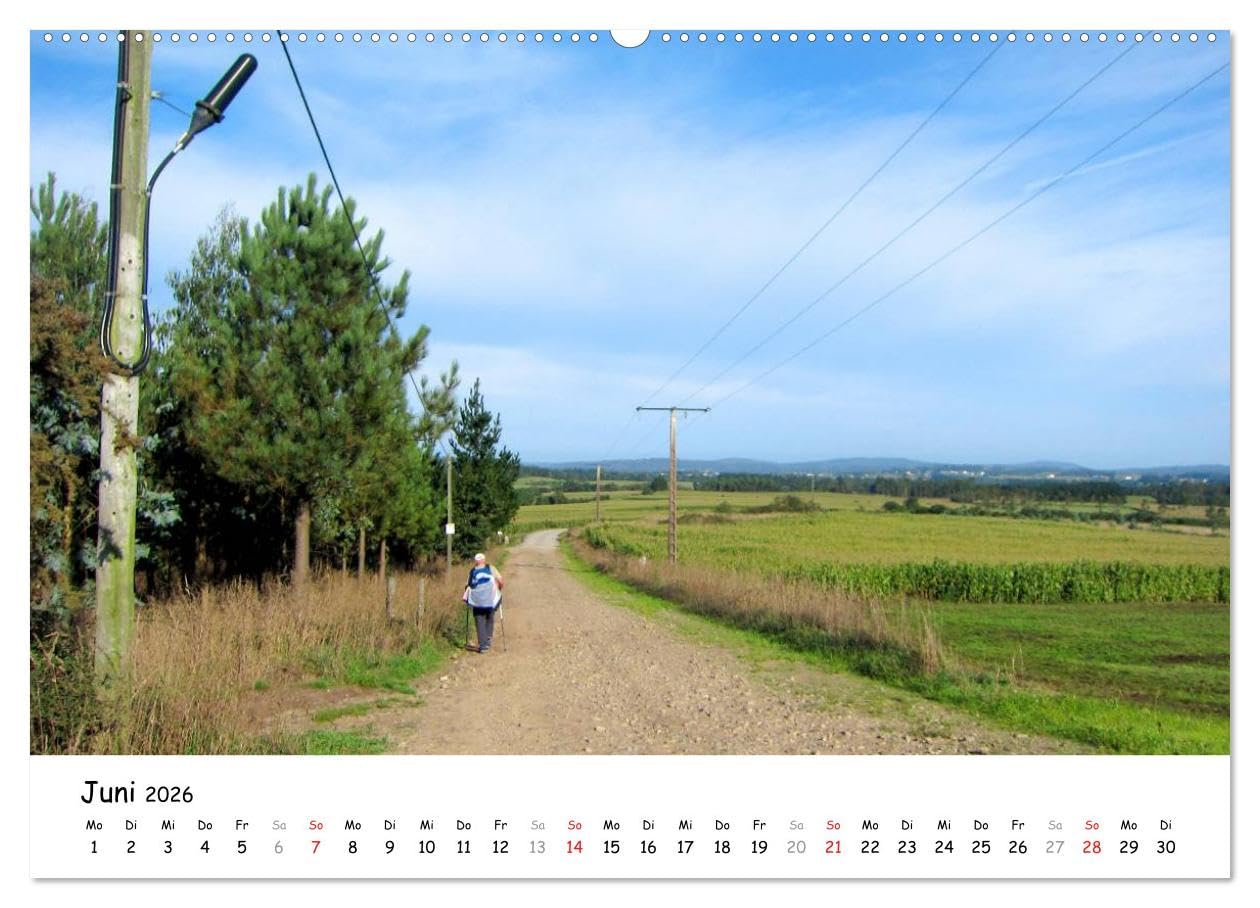 Jakobsweg - Camino Finisterre (hochwertiger Premium Wandkalender 2026 DIN A2 quer), Kunstdruck in Hochglanz: Pilgerweg von Santiago de Compostela nach Finisterre (CALVENDO Natur)