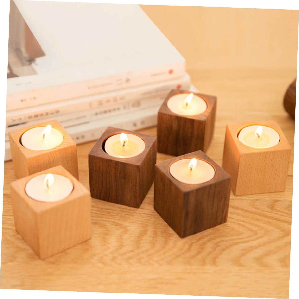 Cabilock 2pcs Creative Holder Desktop Decoration Tealight Stand Practical Candlestick Wooden Candle Holder Candle Stand