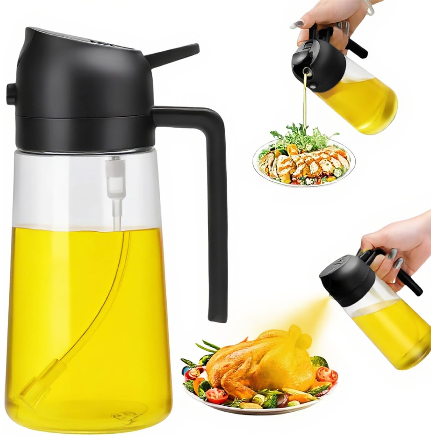 Photo 1 of Aovdy 16oz/470ml Glass Olive Oil Sprayer for Cooking - 2 in 1 Olive Oil Dispenser Bottle Spray and Pour for Kitchen Gadgets Cooking Air Fryer Salad BBQ (Black)