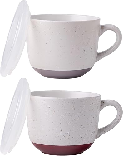 AmorArc Tazas de sopa de cerámica con tapa, tazas de sopa grandes de 24 onzas con Hanlde para café, cereales, ensalada, fideos, té, tazones de sopa,