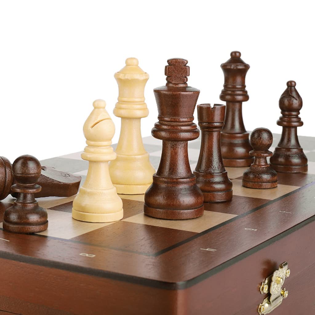 ZAW Schach Rosenholzschach 15Imch Magnetische Schublade Aufbewahrungsbox Tragbare Schachfiguren Erwachsene Schachbrett Spiel Sets Geschenk 2 Extra Queens Chess (Color : B+Chess Board)