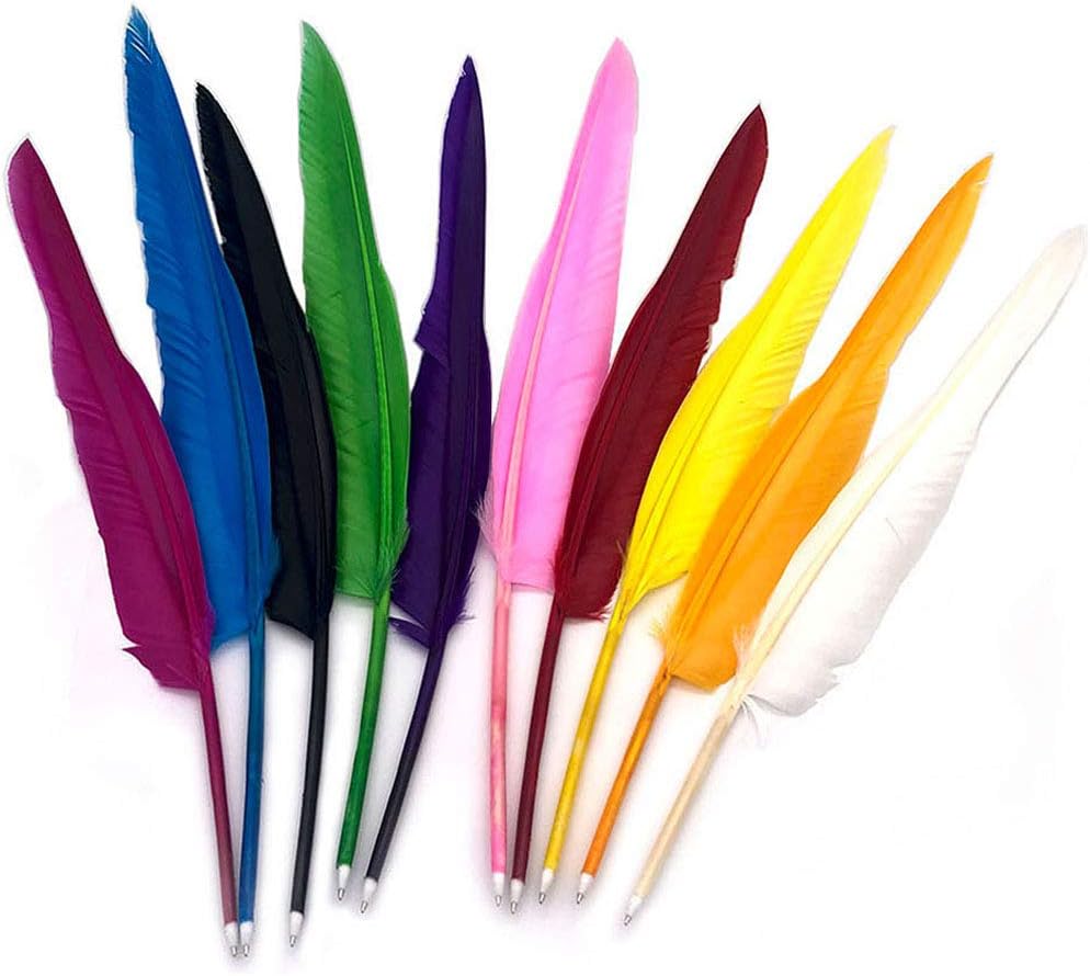 Feather Pen Multiple Feather Colors Fashion ballpoint Pen Original Feather Goose Stationery Pen Feather Quill Ballpoint Pen Purple Retro Feather Quill Ball Pen Mixed Color 10PCS 10 Colors