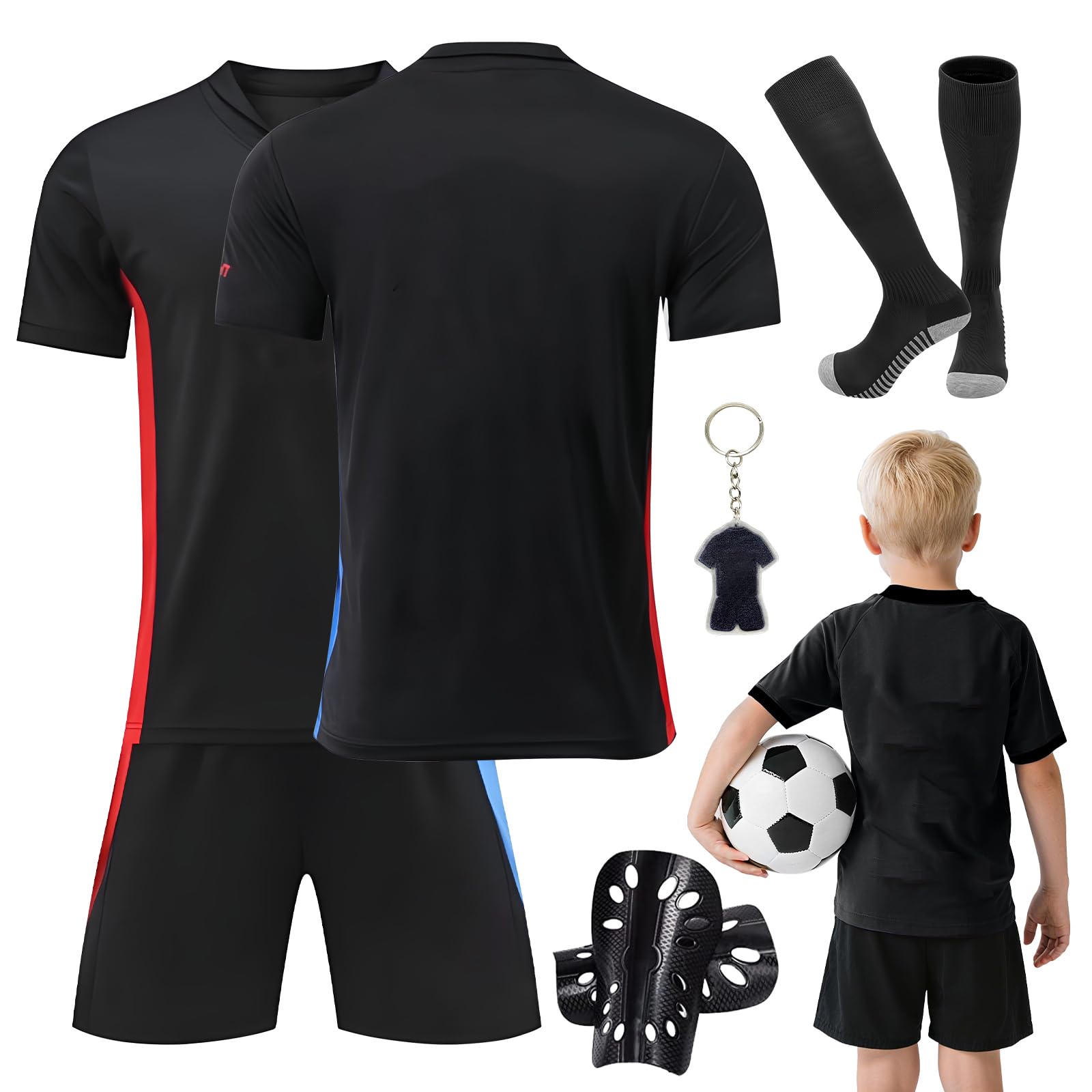 Ronronner Fußball Trikot Set für Jungen Nr. 19, Fussballtrikot Kinder Jungen, Socken & Schienbeinschoner - Kinder Fussballtrikot & Trainingsausrüstung