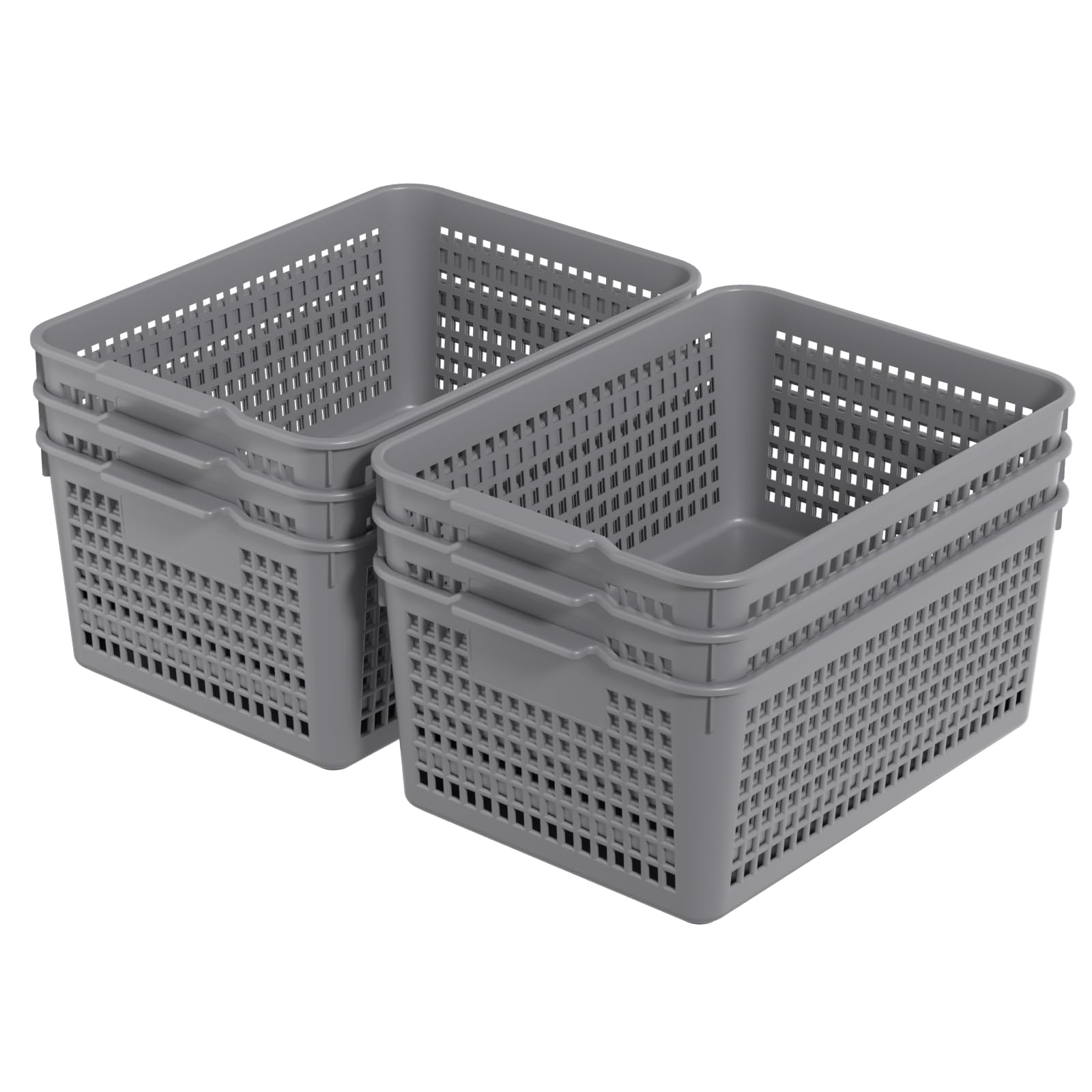 Readsky 6-Pack A4 Plastic Storage Baskets, Large Plastic Organizer Basket, Gray