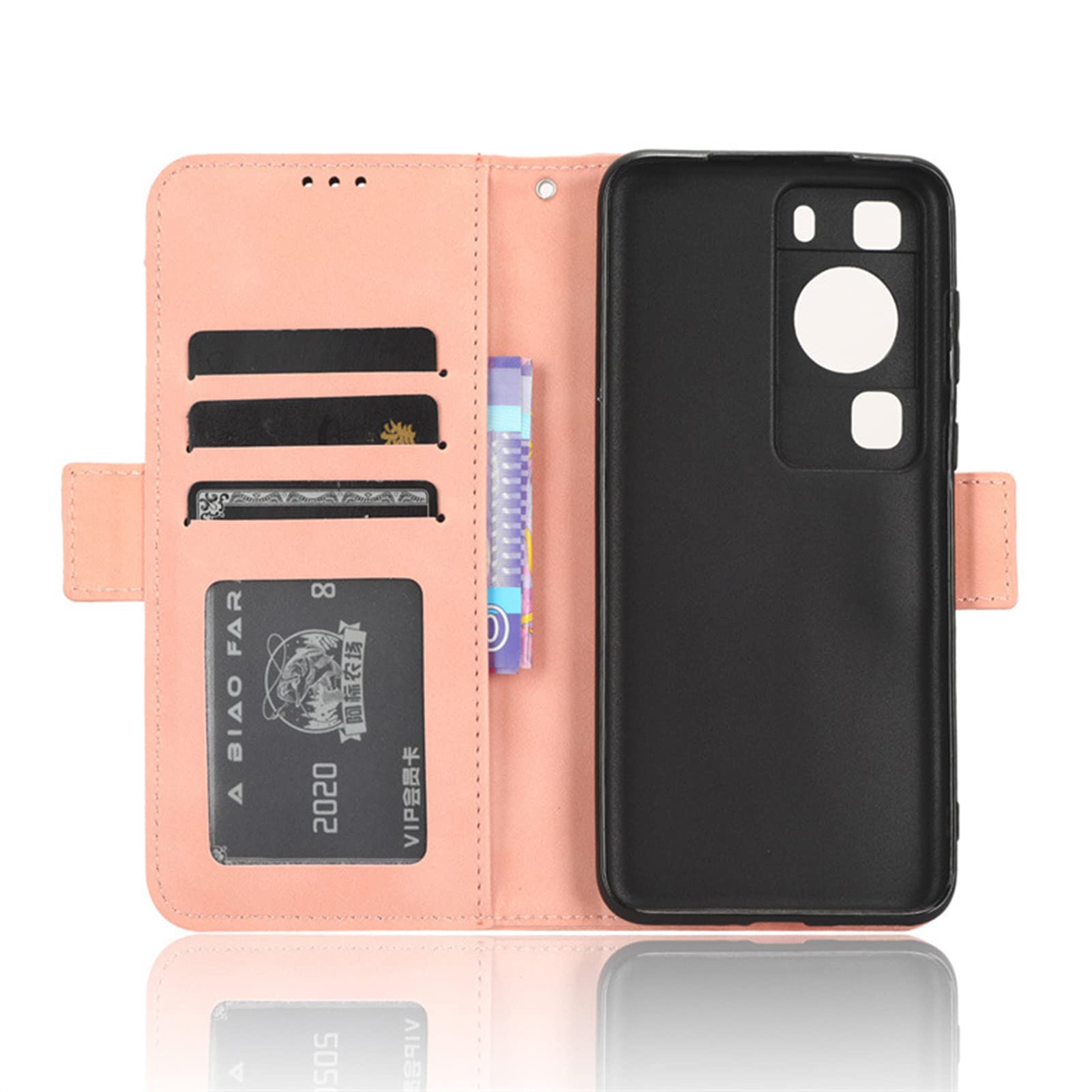 Etui na telefon komórkowy Huawei P60/ P60 Pro/P60 Art, skóra premium, z klapką, etui na telefon komórkowy z przegródkami na karty, zapięcie magnetyczne, skórzane etui, różowe, P60