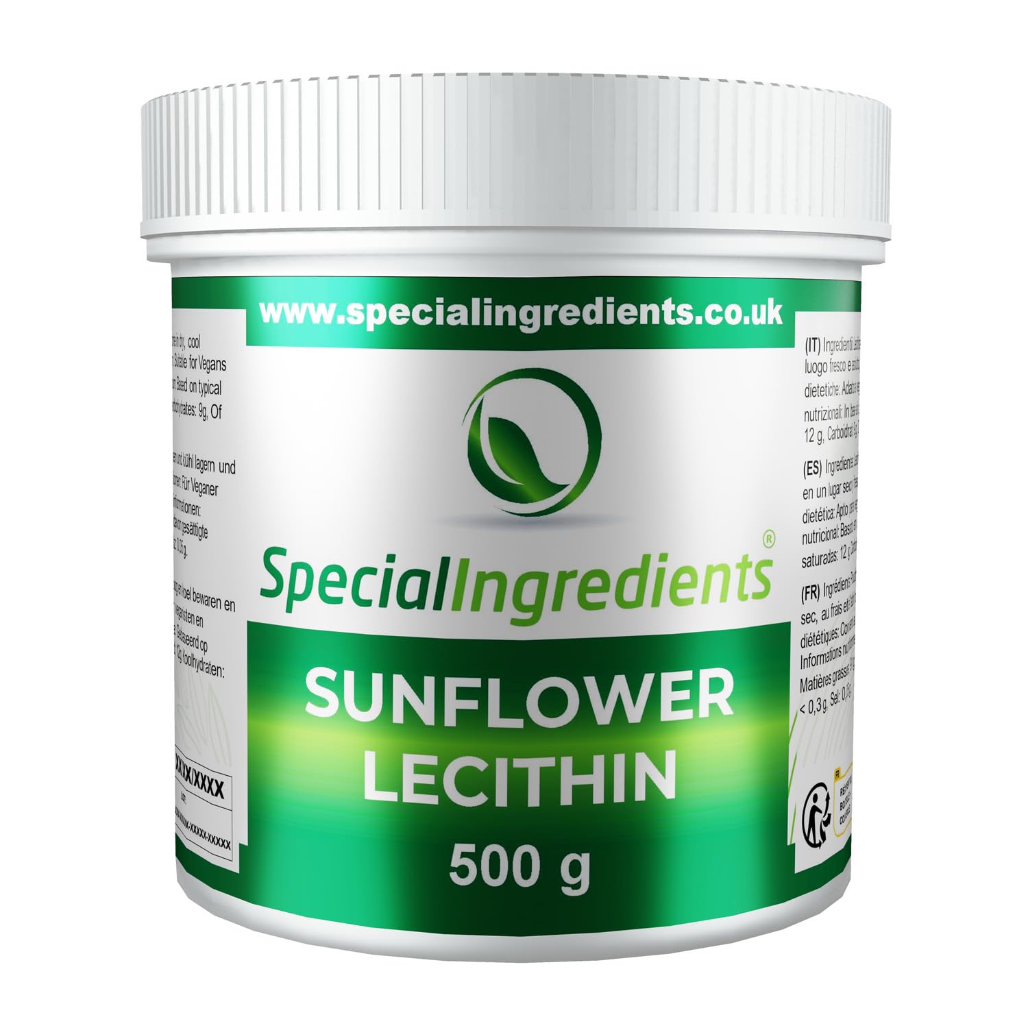 SONNENBLUMENLECITHIN-PULVER 500g HÖCHSTER QUALITÄT GVO-FREI (DEUTSCHE ETIKETTEN UND ANLEITUNGEN)