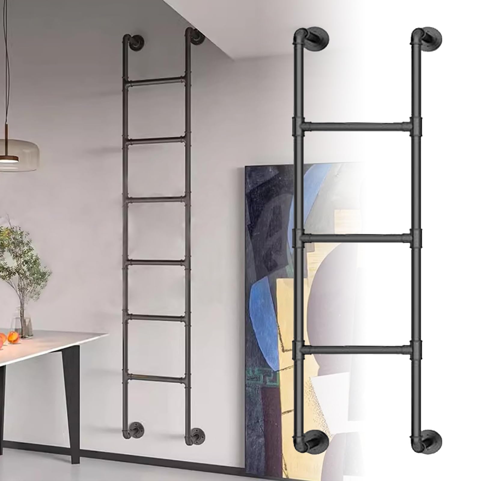 Bunk Bed Ladder - Wall Mounted Loft Ladder 1m 1.25m 1.300cm 1.4m 1.45m 1.5m Heavy Duty Metal Step Ladders Black Wrought Iron Height Entrance Egress Ladder，Loads 330lbs(27
