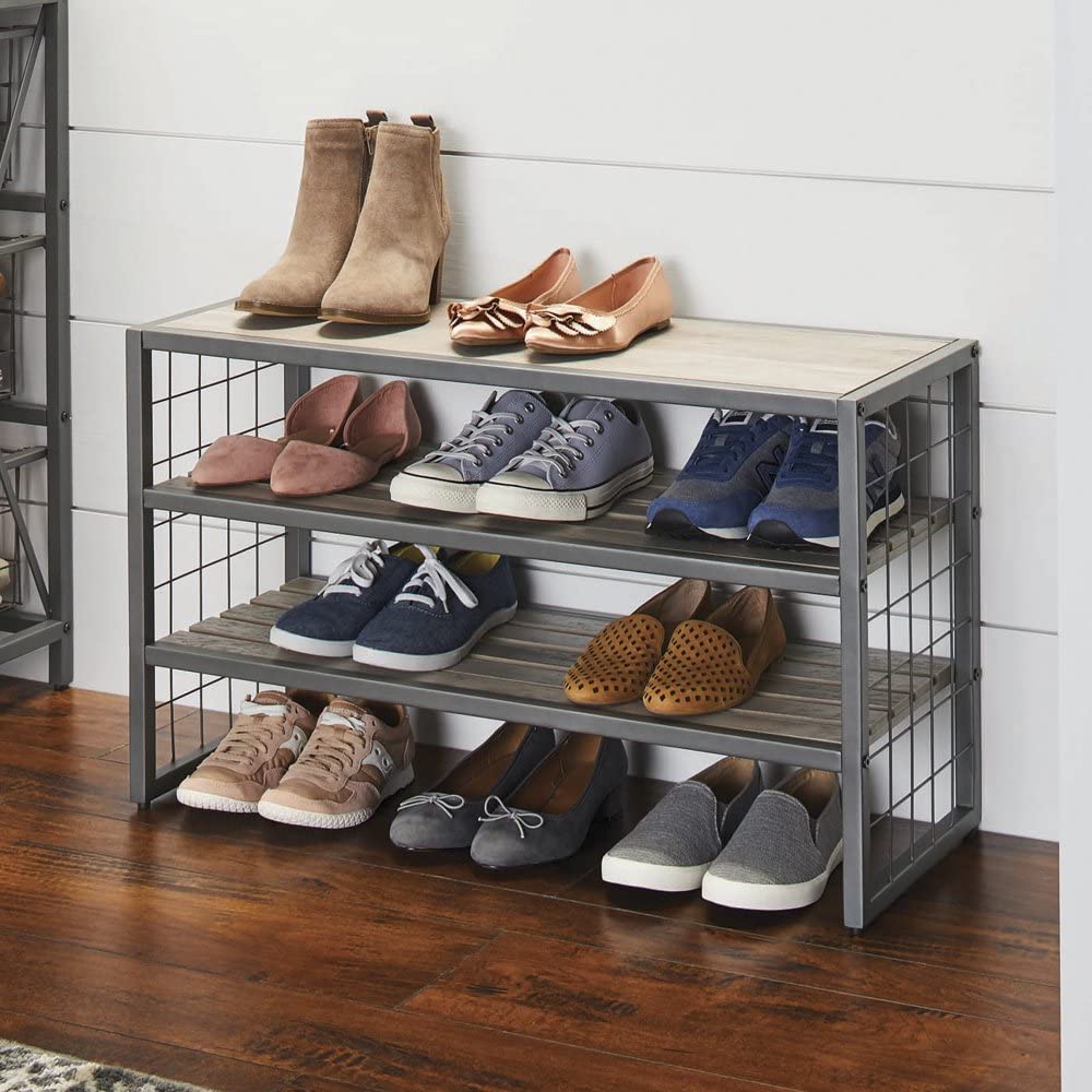 Faribo 3 Tiers,12-Compartment Garment Shoe Rack wood, Gray
