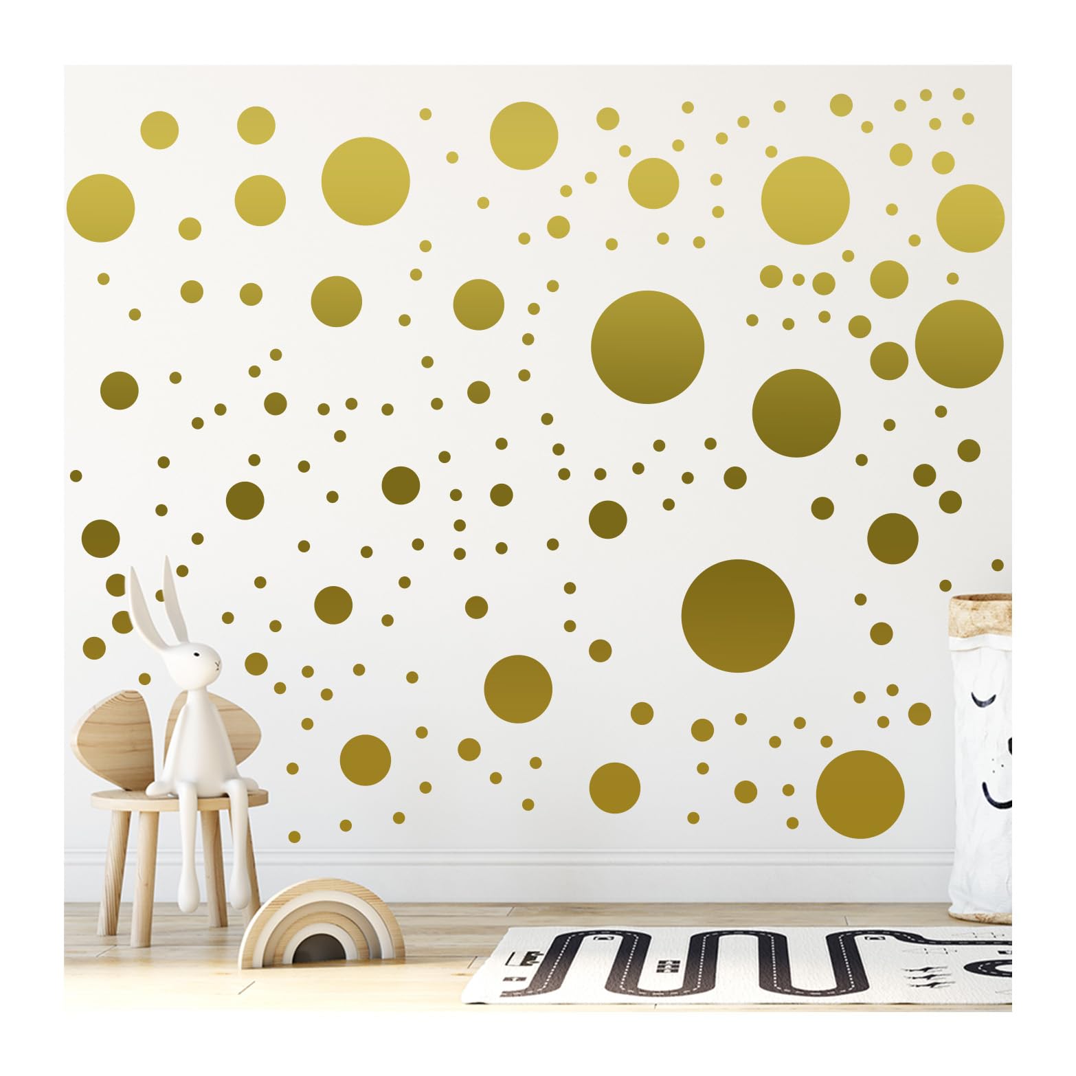 Stickerdeen Gold 500+ Assorted Polka Dot Circle Wall Stickers For Kids Bedroom Living Room, Classroom, Playroom Decor Removable Vinyl Wall Stickers Dots Wall Decals (Gold)