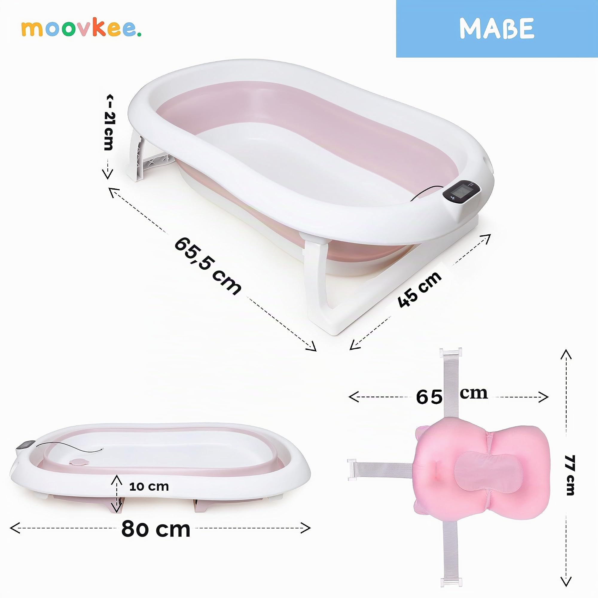 Bañera Plegable Bebé 80cm - Banheira Bebe con Termómetro y Cojín de Baño | Con termómetro y cojín de baño para bebé para niños Bañera portátil