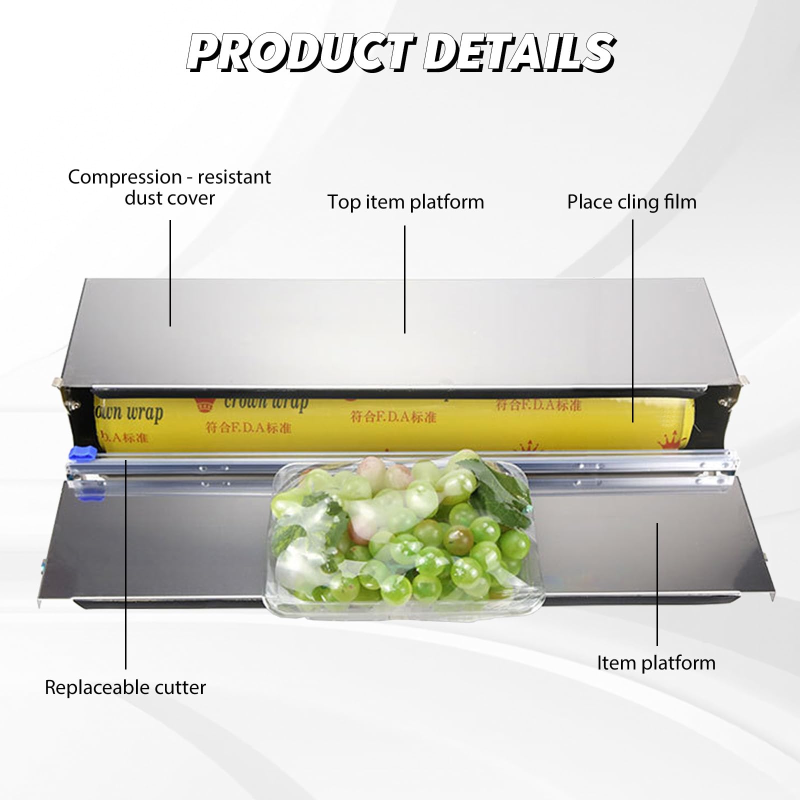 Folienspender Edelstahl (45cm) mit Frischhalte & Alufolie Hygienisch, staubdicht, 2 Ersatzklingen, faltbar, Ideal für Gastronomie