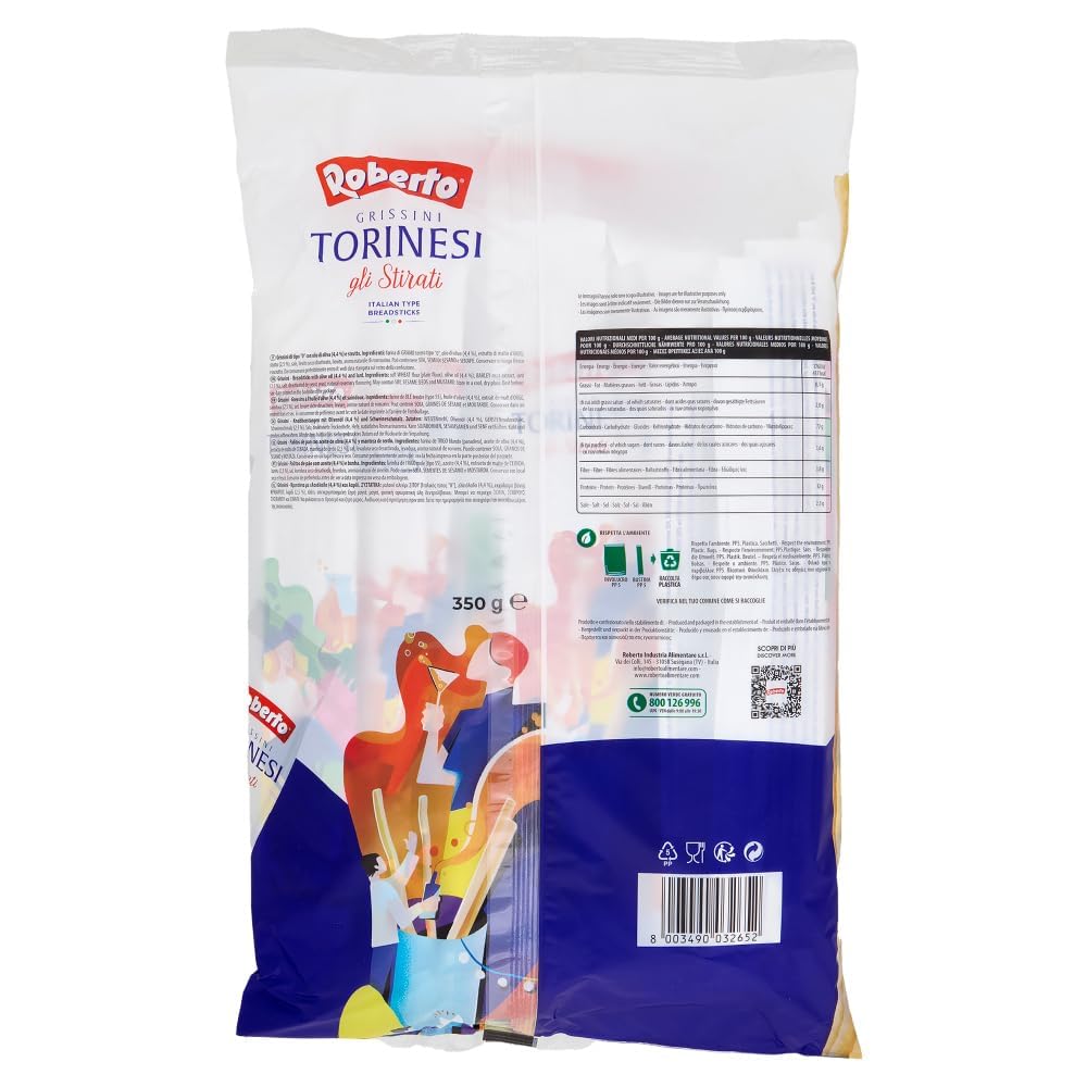 Italian Gourmet Roberto Grissini Torinesi gli Stirati 12 x 350 g – Gressins Italiens Étirés et Croustillants – Boulangerie Italienne – Lot Familial + Italian Gourmet Polpa de Tomates 400 g