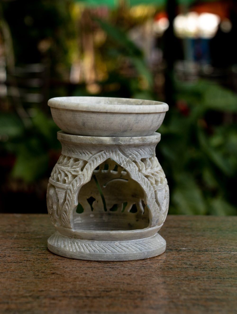 HANDI STONE Carved Filigree Stone Aroma Oil Diffuser Lamp Made of Soapstone with Tea Light Holder Essential Oil Burner, Tea Light Holder for Aromatherapy - Artisan Hand Carved Soapstone |(3.5) inch