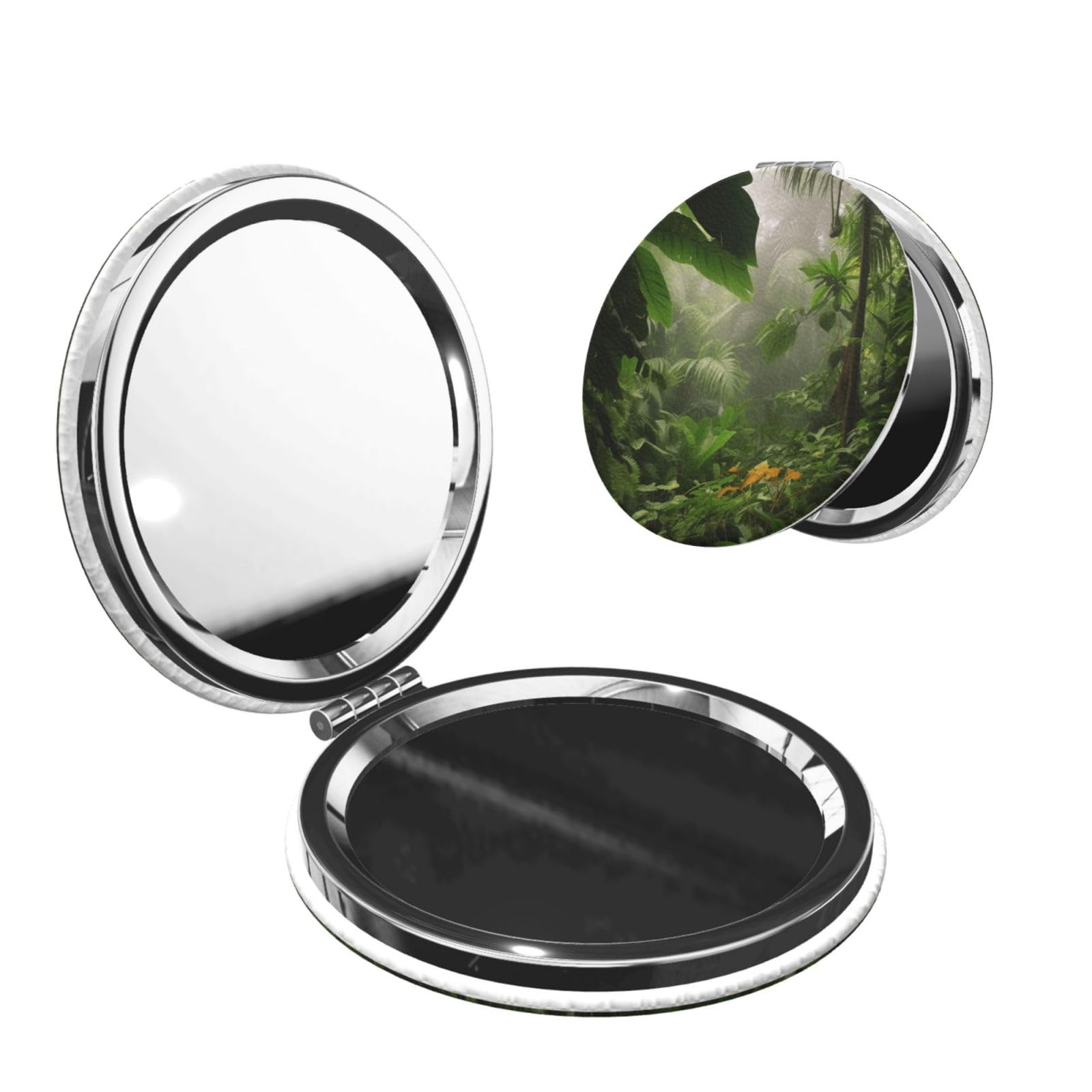 DWVTSLH Tropical Rainforest Jungle Scene Compact Mirror for Purse, Double-Sided 2X/1X Magnifying Mirror for Women Men, Travel Makeup Mirror for Handbag, Handheld Vanity Mirror for Gift