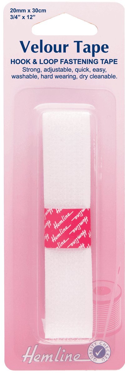 Hemline H650.25 | White Sew On Hook & Loop Tape | 25mm x 30cm