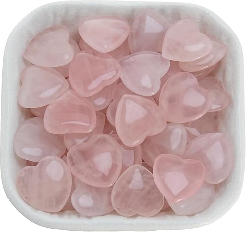 Miniatura 2 de 20 paquetes de piedras de corazón de cuarzo rosa natural pulidas, cristales y piedras curativas de cuarzo a granel para Wicca, Reiki, energía