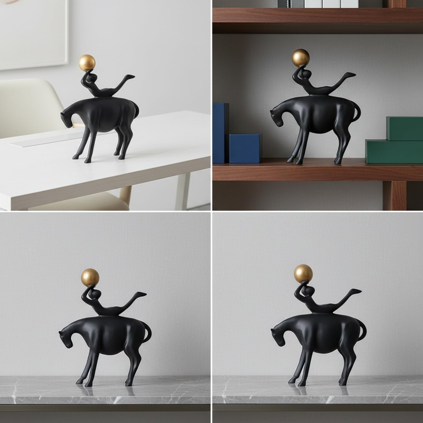 F Fityle Escultura Abstracto Artístico | Acabado Negro Opaco, Diseño Morno Minimalista, Escultura Conceptual, para Oficina, Bola Dorada