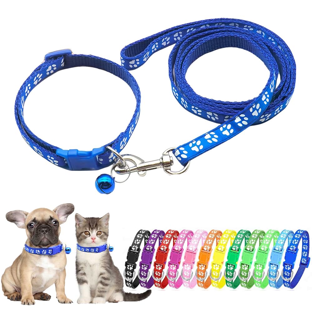 Collier et laisse à motif de patte avec clochette sonore pour petits chiens