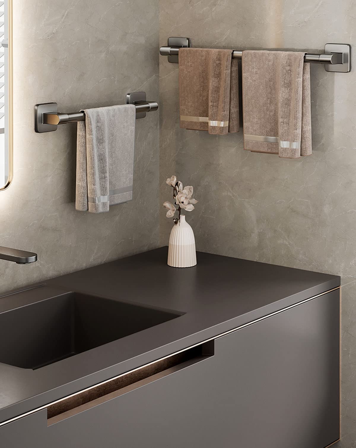 Toallero Toallero Barras Toallero Toallero Toallero Soporte para Baño Cocina Collar Soporte Montado en la Pared Acero Inoxidable Cromado Para Ducha Armario Habitación (Color: Blanco, Tamaño: 70 cm)