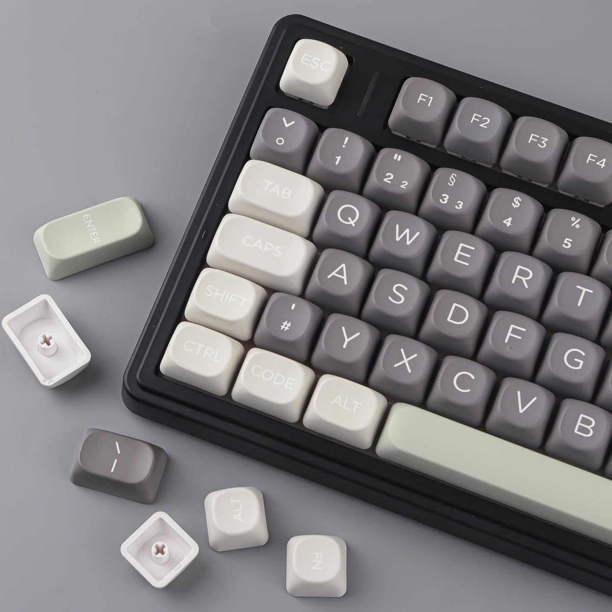 PBT Touches allemandes 131 touches Double Shot Profil MOA Minimaliste Rétro Blanc Gris Vert Touches personnalisées pour Cherry MX Switch ISO QWERTZ Clavier mécanique