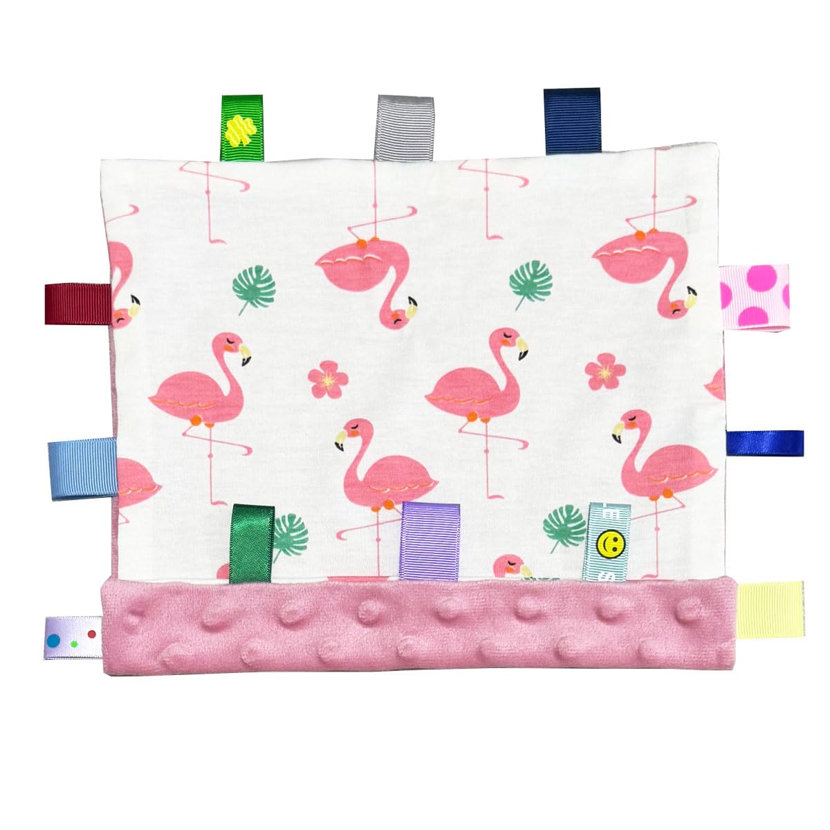 Eyands Pink Comfort Blanket, Tag For Babies,Lovely Flowers And Flamingos, Colorful And Beautiful Blanket Is A Good Gift（Pink）