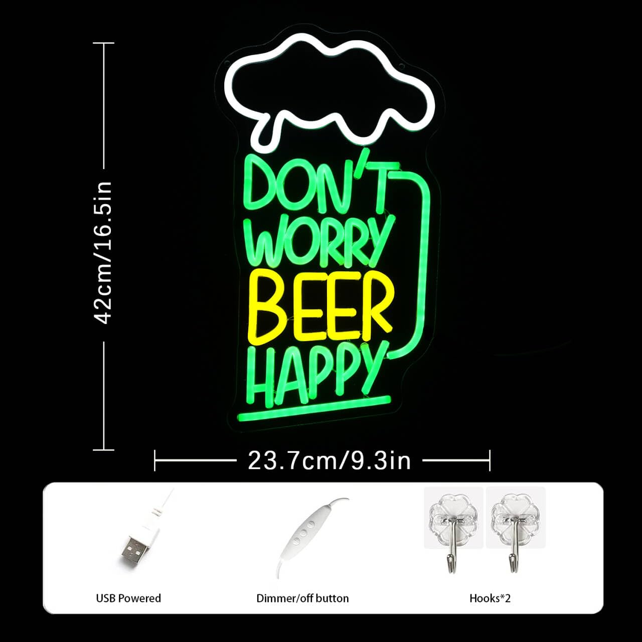 LMSIGNLY Don't Worry Beer Happy Neon Sign for Wall Decor Bar Neon Lights Beer LED Sign White Cloud LED Sign USB Powered Letter Neon Signs for Man Cave Bedroom Home Bar Party Club - Image 3