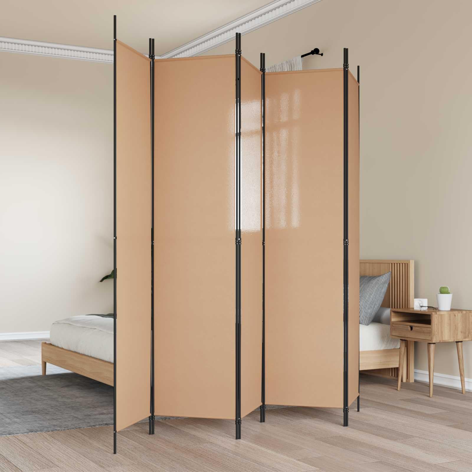 Paravent 5 pièces beige 250 x 220 cm tissu pliable brise-vue polyvalent pour salon, chambre à coucher, bureau, jardin, balcon, intérieur et extérieur, séparation, opaque, léger