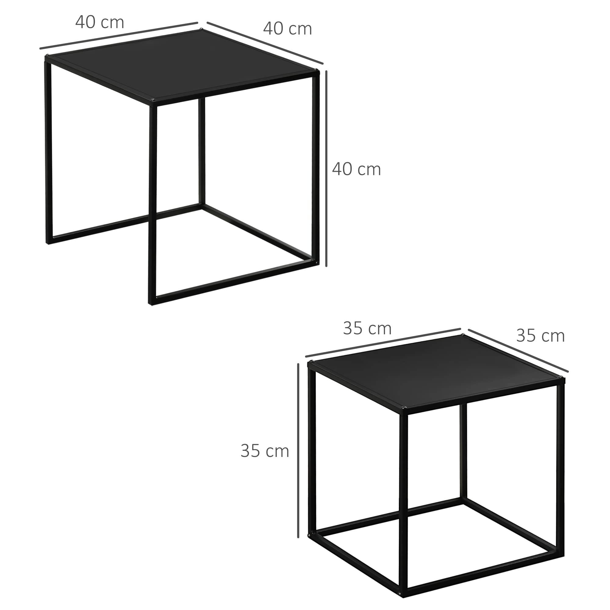 HOMCOM Couchtisch Quadratisch 2er Set, Satztisch Modern Wohnzimmertisch Stapelbar Kaffeetisch Beistelltisch für Wohnzimmer 40x40x40cm & 35x35x35cm, Schwarz