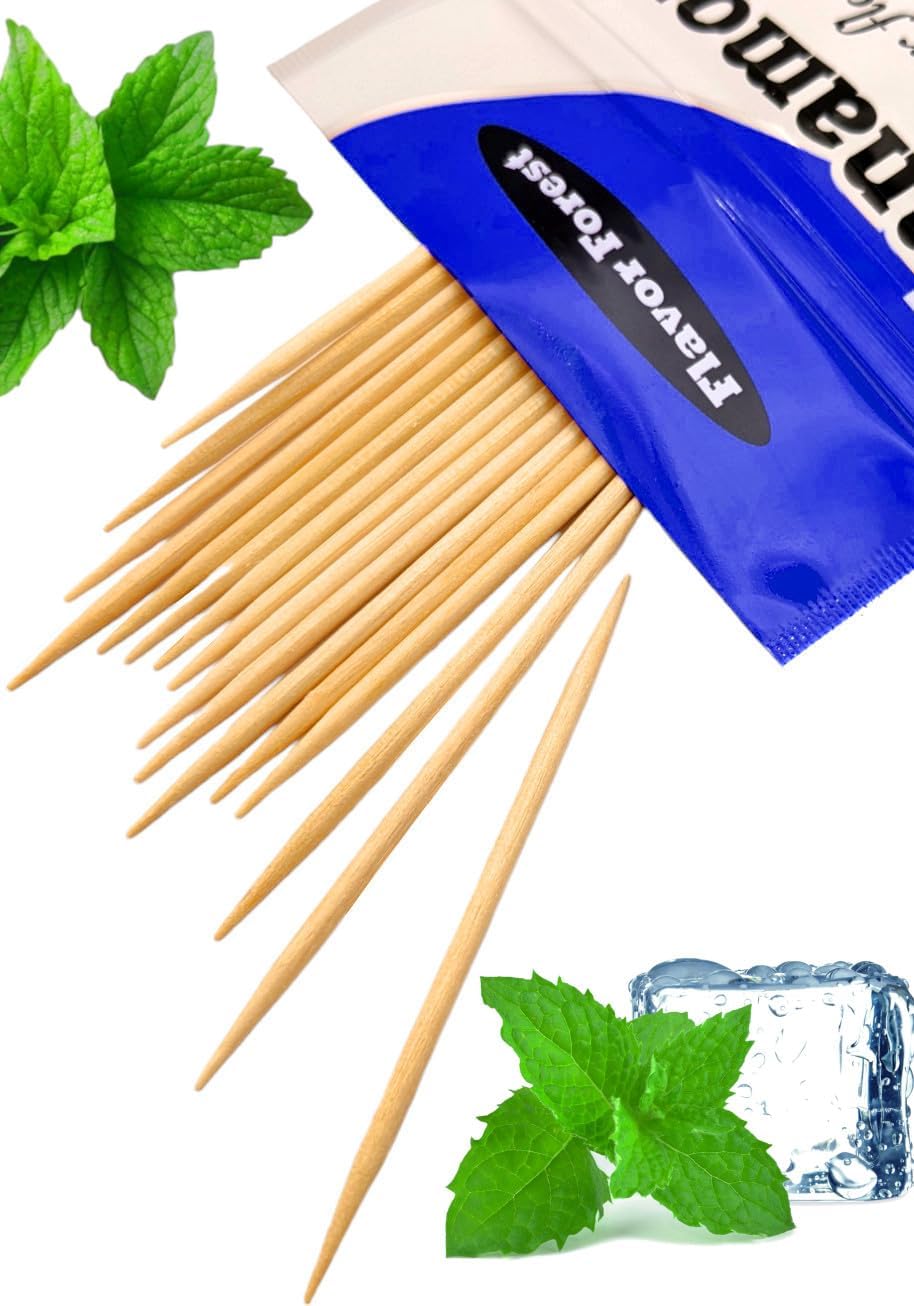 Flavor Forest Mint Flavored Toothpicks 200ct - Long-Lasting Natural Peppermint Spearmint Breath Fresheners