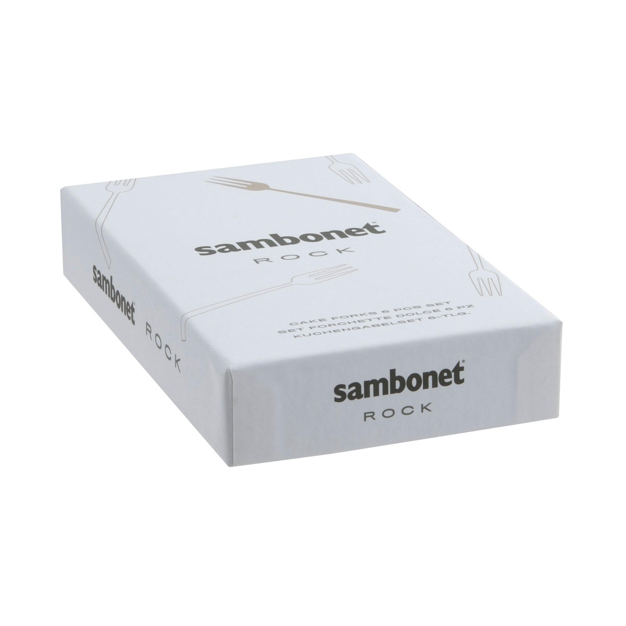 Sambonet Rock 52562A55 Set di Forchette da Dessert, Forchette Dolce Monoblocco in Acciaio Inox 18/10, Lavabile in Lavastoviglie, 6 Pezzi