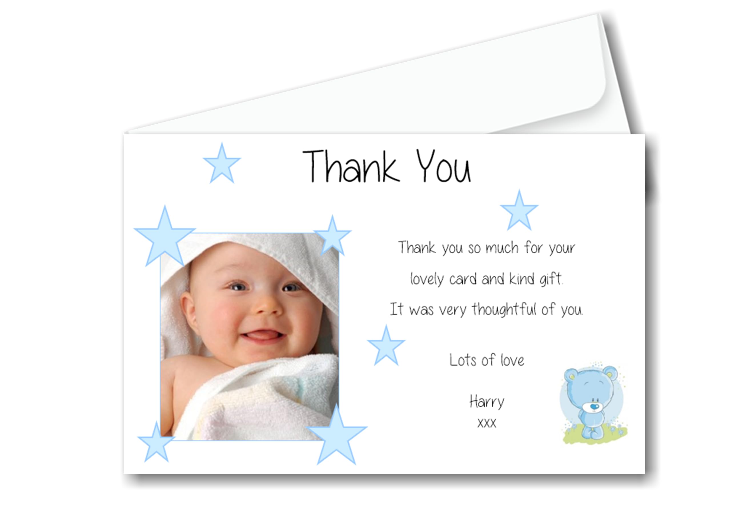 Personalised Boys Baby Thank You, Thankyou Cards, Cards, Baby Announcement Cards With Self Seal Envelopes Ref TY6 (30)