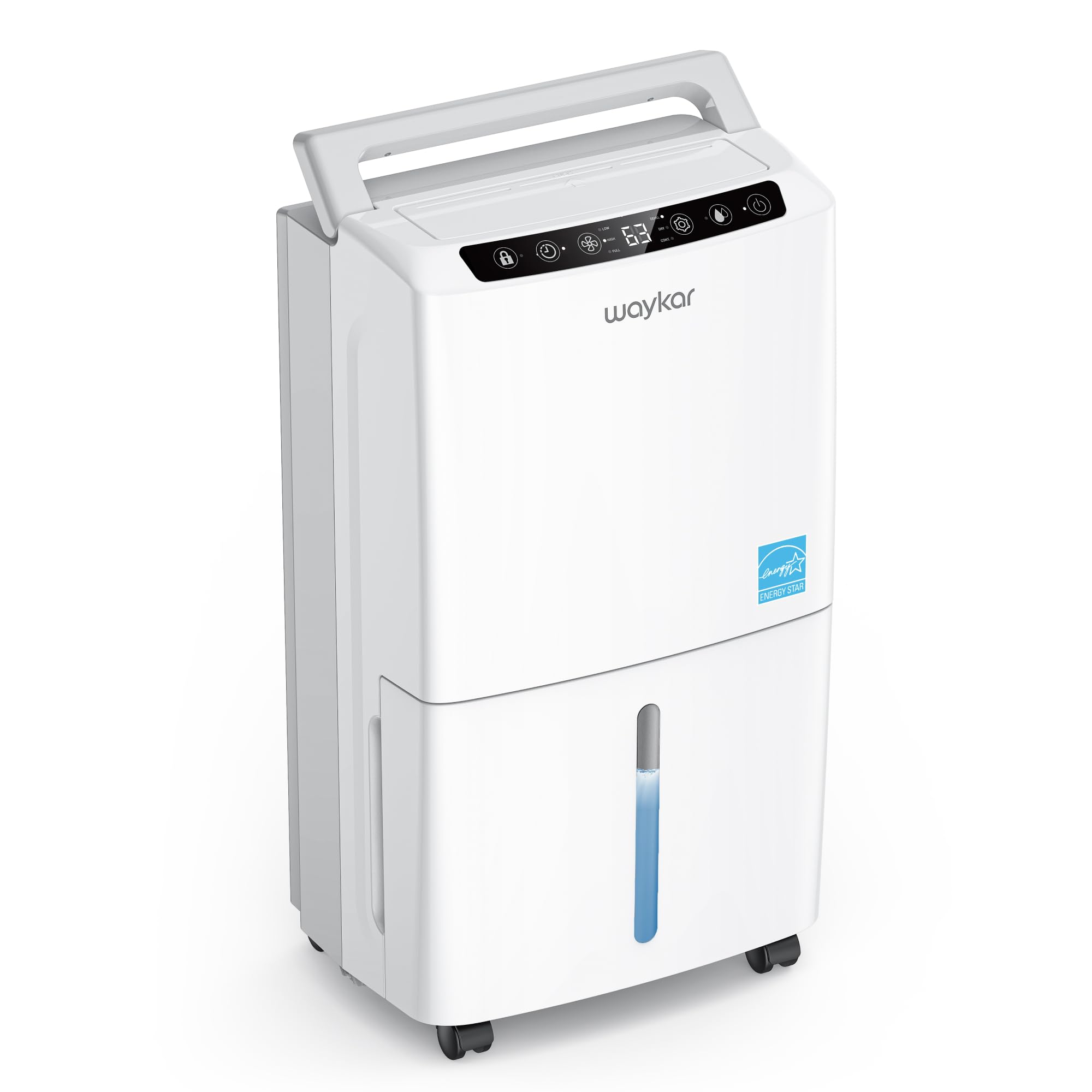 Waykar 1500 Sq. Ft 30 Pints 2025 Most Efficient Energy Star Dehumidifier for Home and Basement with Auto or Manual Drainage, 0.62 Gallon Water Tank Capacity