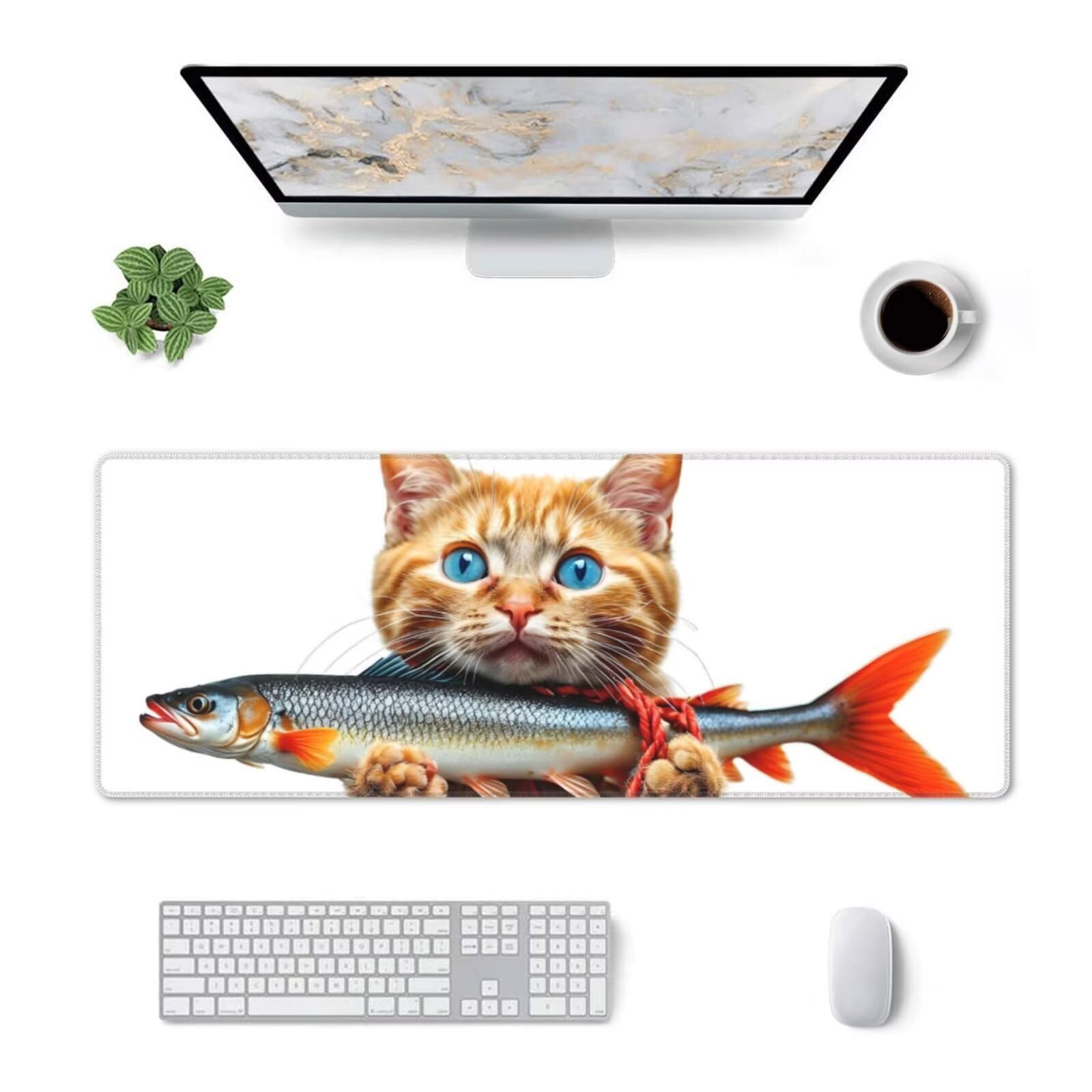 Tappetino Mouse, Tappetino Mouse Gaming Grande XXL 1500x800x3mm Tappetino Scrivania Mouse Pad, Base in Gomma Antiscivolo, Bordi Cuciti,Lavabile, Mousepad per Ufficio e Gaming (Pesce gatto) R-470