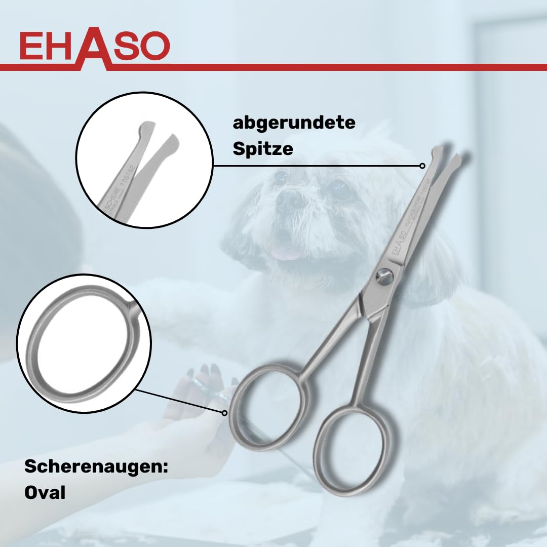 EHASO Premium Pfotenschere 17 cm Rundspitze für Hunde | Abgerundete Schere, Gebogene Klinge, Klein und Prä