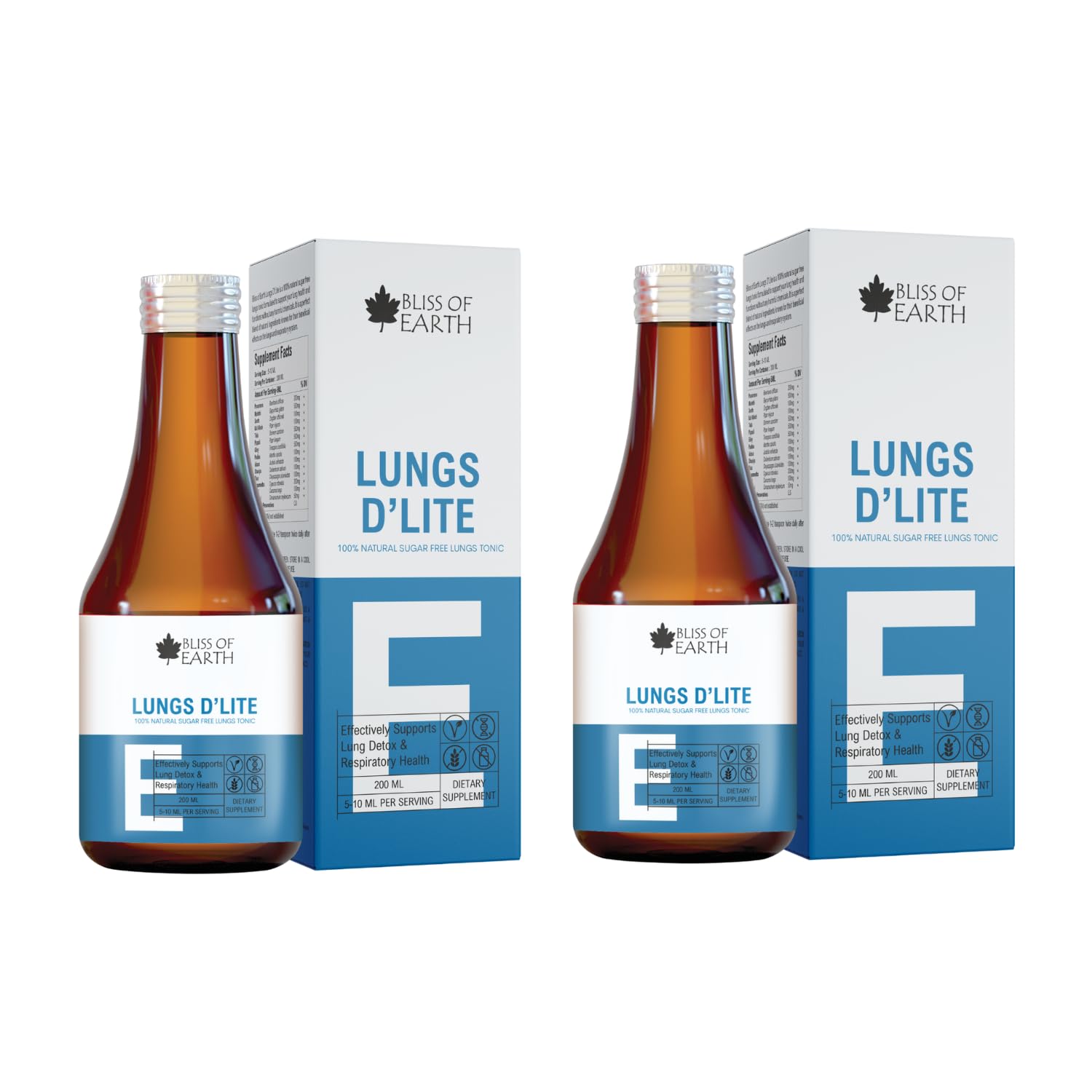 Bliss of Earth Lungs Detox For Smokers, Natural Sugar Free Lungs Supplement For Tar & Pollution Detox, Healthy Lungs Cleanse & Detox Syrup, 200ml (Pack of 2)
