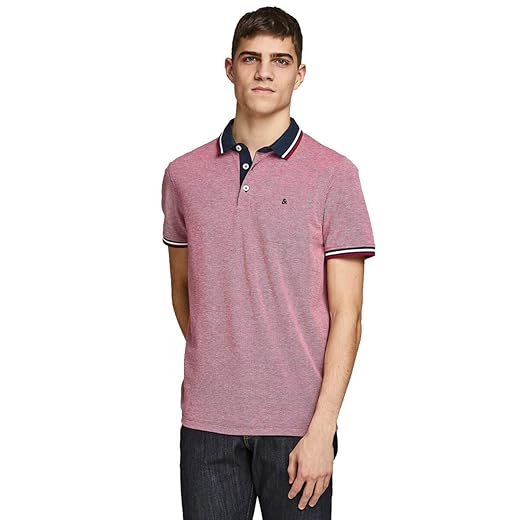 Jack and Jones Hombre Tipped Pique Camiseta Deportiva Polo Rio Rojo L