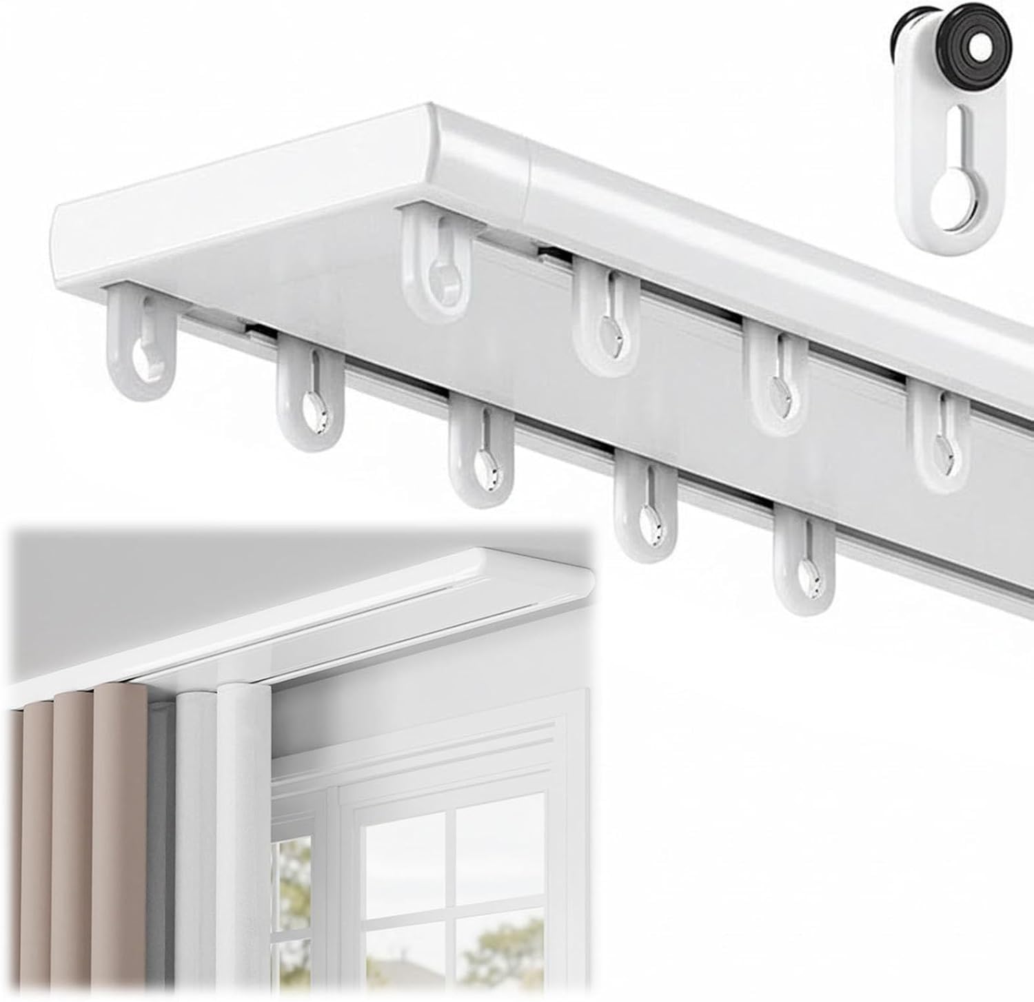 Cicha szyna dwutorowa - 660 cm aluminiowa szyna sufitowa do przesuwnych ścian i przegród pokojowych - bezgłośny drążek do draperii w kolorze białym - idealna dekoracja domu Solut