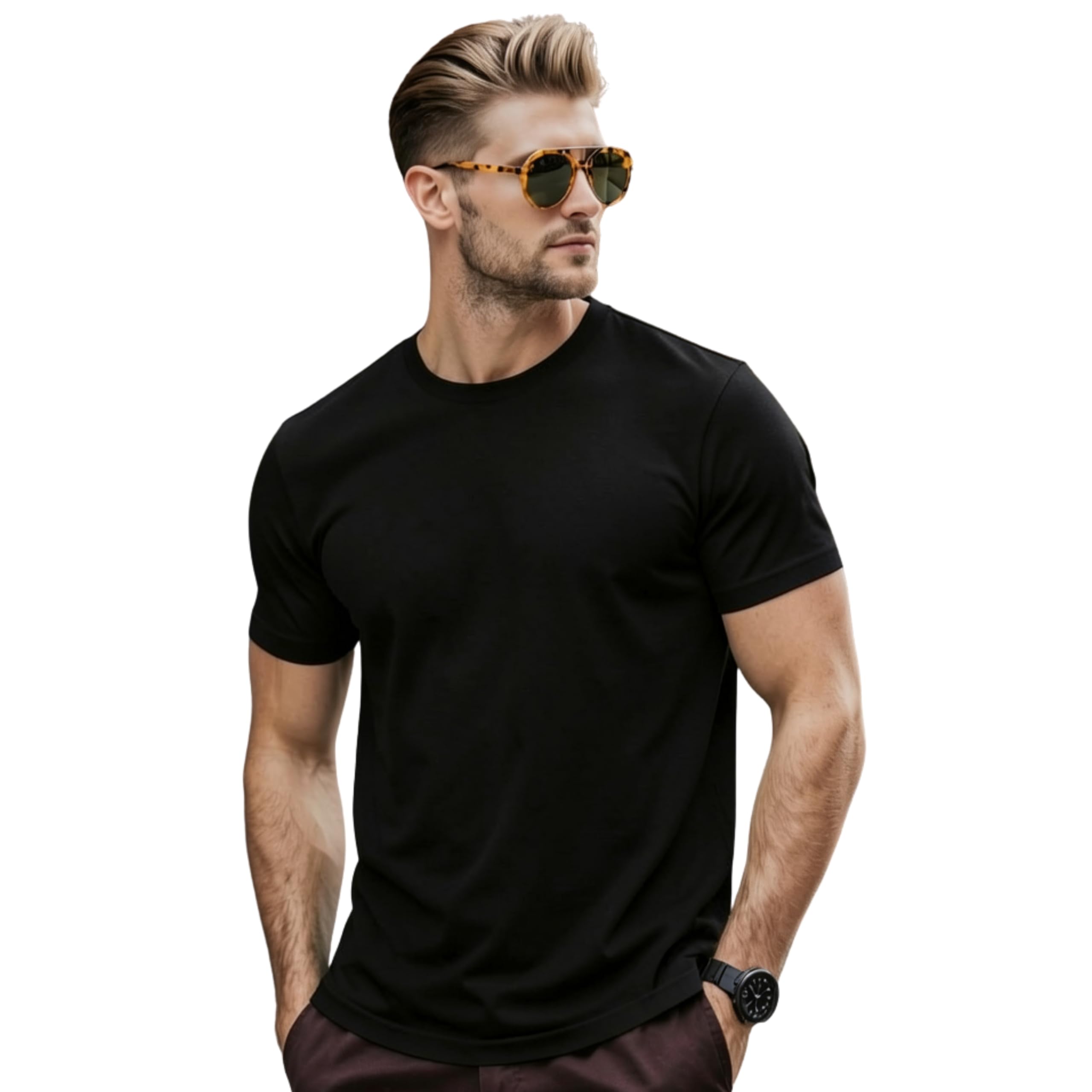 Men's 100% Cotton Plain T-Shirt | Regular Fit | Round Neck | Half Sleeve | Solid Casual Tee-image-10