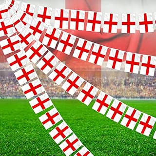 England Bunting, 11m long England bunting with 40 small England flags, Cheer for St. Georges Day and 2022 World Cup, Football Decoration Suitable for Bars, Football Match, Rugby Decor